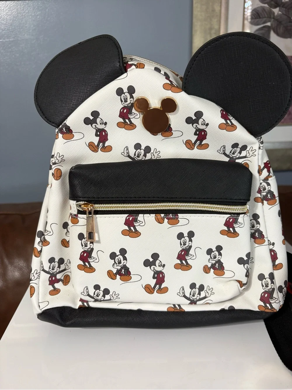 Disney Mickey Mouse Cream, Black & Brown Kids Mini Backpack with Ears